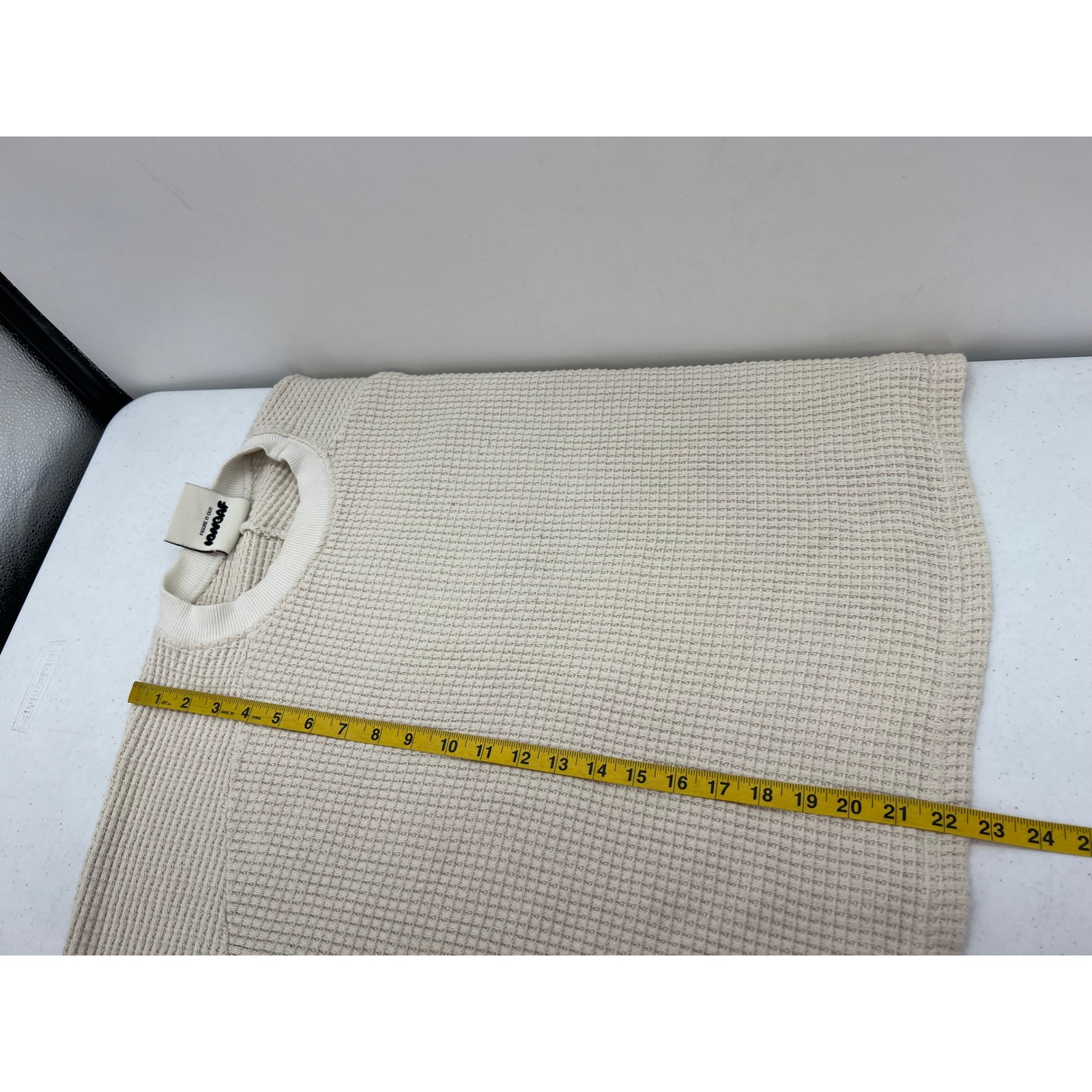 Iongaf Small Cream Waffle Knit Thermal Ball Sweater Blue Tiger Back Usa — image 7 of 8